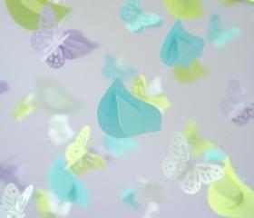 Lavender, Blue, Green & White Birds & Butterfly Nursery Mobile