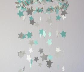 Aqua, White & Gray Nursery Star Mobile