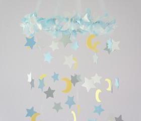 Moon & Stars Nursery Mobile- Nursery Decor, Baby Shower Decor, Baby Gift