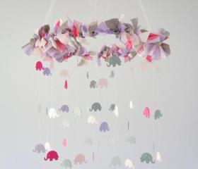 Pink Lavender Gray Elephant Nursery Mobile- Nursery Decor, Baby Shower Gift