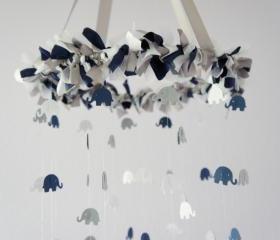 Baby Boy Elephant Mobile in Navy, Gray, & White- Nursery Mobile Decor, Baby Shower Gift