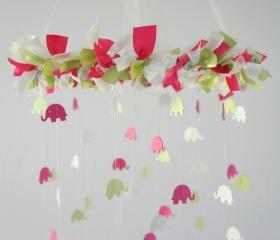 Pink, Green & White Nursery Elephant Mobile