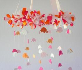Pink & Orange Elephant Nursery Mobile