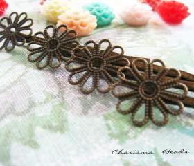 12 Filigree Bobby Pins Hair ornaments Antique Bronze, Flower 2x59x2mm