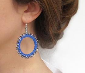 Royal blue earrings - Braided Hoop Earrings - Round Wrap Chain Earrings - Everyday Jewelry
