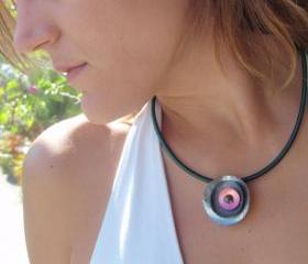 Fall Winter Fashion Necklace - Round Shell Pendant Necklace - Grey Green 