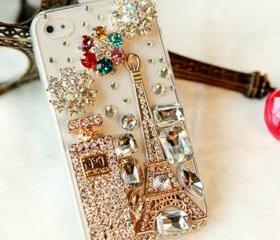 New Bling Sparkle Eiffel Tower Perfume Bottle Flowers iPhone 4/4S Case