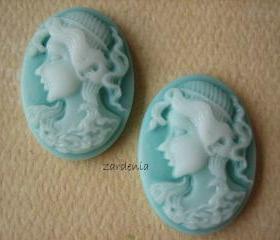 2PCS - Oval Lady Cameos - Mint - 24x18x5mm