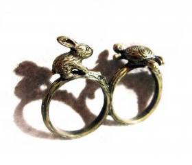 Double Finger Rabbit and Turtle Ring