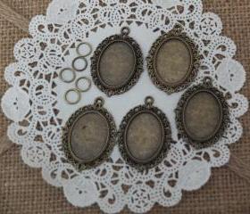5 - Antique Brass Cameo Charms 