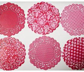 Parisian Lace Doily Red for Scrap booking or card making / pack 