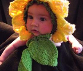 GENUINE Original Design Baby SUNflower hat bonnet with two leaves photography props 3 to 12 months girl boy unigender
