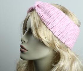 Woman handmade knitted crochet headband head warmer hat cap pink