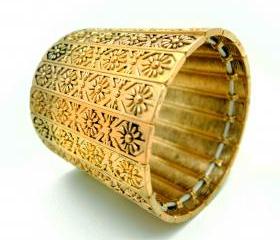 Matted Gold Floral Engraved Thick Hand Cuff