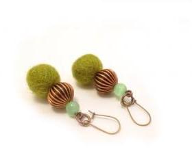 Green Copper Beaded Earrings 