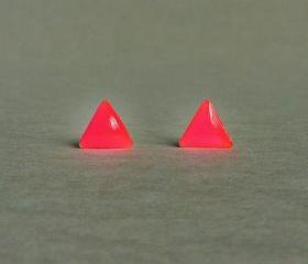 SALE - Bright Neon Pink Triangle Stud Earrings - 8 mm - Gift under 10