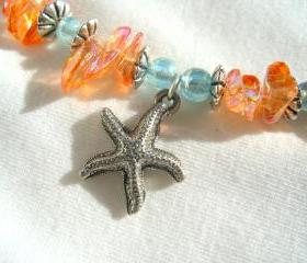 Starfish Ankle Bracelet Seahorse Beach Comber Peach Blue Sand Sun 
