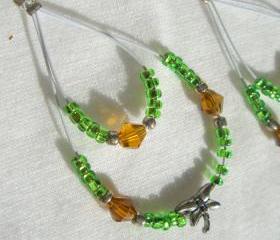 Dragonfly Earrings Swarovski Hoops Lightweight Bright Green Silver 