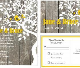 Personalized Wedding Invitation With love birds//matching RSVP postcard//fully customized to your wedding 