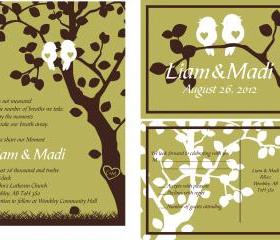 Personalized Wedding Invitation With love birds//matching RSVP postcard//fully customized to your wedding 