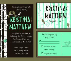 Personalized Wedding Invitation With love birds//matching RSVP postcard//fully customized to your wedding 