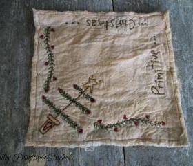 Primitive Christmas Candle Mat, Hand Stitched, Christmas Tree