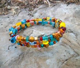 Beautiful Handmade Wrap Bracelet in Carnival Mix of Czech Glass Beads