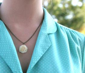 Cream Ivory Rose Flower Necklace // Bridesmaid Gifts // Bridesmaid Necklaces // Rustic Wedding