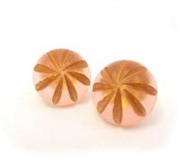 Pink Gold Margarita Earrings, Post Earrings, Floral Button Jewelry, synthetic button, under 20
