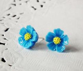 Blue blossom stud earring - 925 sterling silver post earring