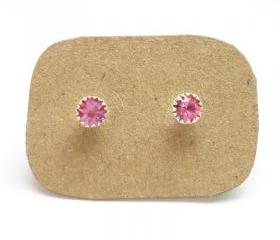 SALE - Rose Pink CZ Ear Stud Earrings - 925 Sterling Silver Earrings - Gift under 10 - Rose Pink Cubic Zirconia Ear Posts