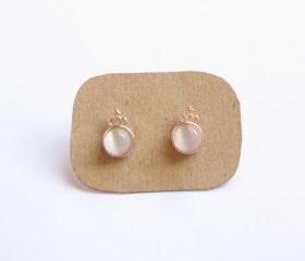 SALE - Little White Crown Rose Gold Stud Earrings - Gift under 10