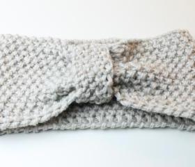 Woman handmade knitted crochet headband head warmer hat cap beige