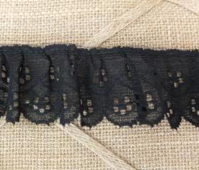 4 yards - 2 in. Ruffled Black Flower Lace trim