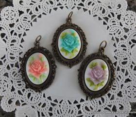 1 - Victorian Rose Cameo Charms (Choose Pink, Blue or Purple)