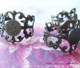 36 Antique Bronze Brass Filigree Adjustable Ring Shanks 18mm, 16mm