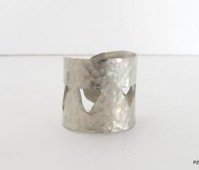 Adjustable artisan ring, unisex hammered thumb ring, gift under 30