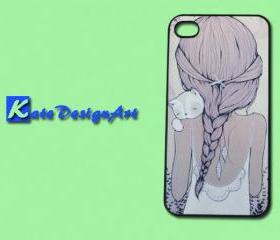 iphone case, iphone 4 case, iphone 4s case - Girl with Cat iphone 4s case