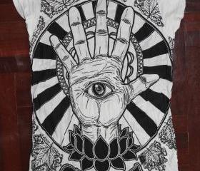 Women's SIZE S ONLY T shirt Hamsa Hand Yoga Clothing Buddha Ganesha Boho tank top Om