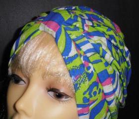 Lime Pink Blue Animal Print Soft Knit Chemo Turban Headcover Cap Alopecia Hijab - Free Shipping in the USA