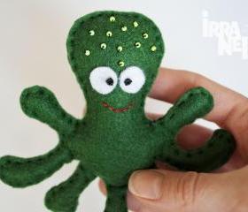 Octopus, felt fridge magnet, green, sea creatures collection