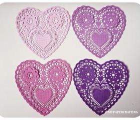 Heartshape Lace colored doilies 4'