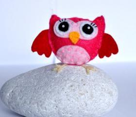 Felt brooch, pink owl, beads, gift, present