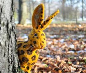 Needle felted bunny leopard, hare, rabbit, spotted, present, ooak