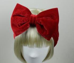 Woman handmade velvet turban headband head warmer with bow hat cap Red