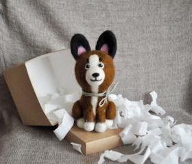 Dog needle felted brown color with black spot