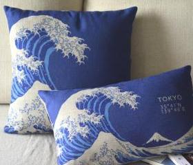 Tokyo Waves Print Decorative Pillow