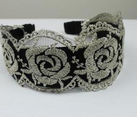 Lace headband head warmer hat cap Black