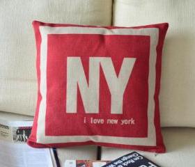 I Love NY Print Decorative Pillow 