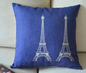 Eiffel Tower Print Blue Decorative Pillow 